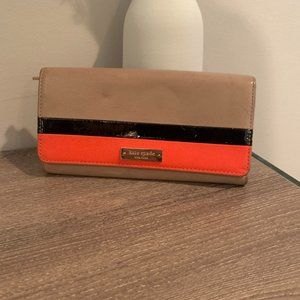 Tan Kate Spade Wallet with Black and Orange Detail